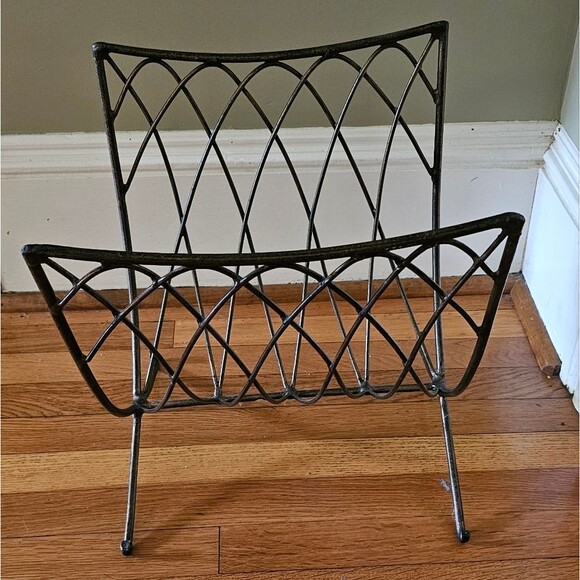 Vintage Mid-Century Modern Wrought Iron Magazine Rack